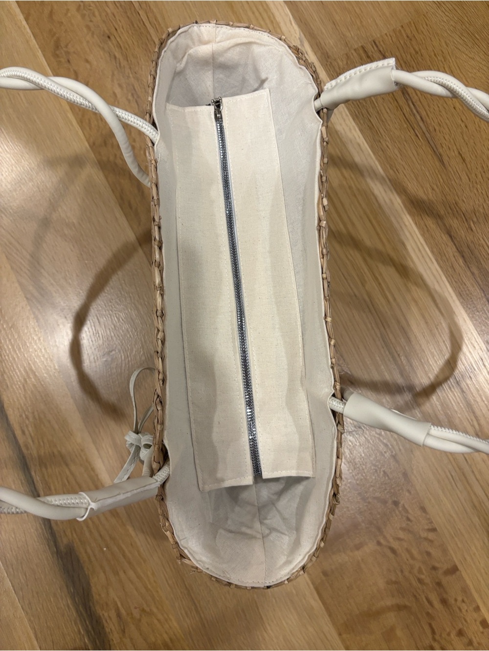 Braided Handle Straw Tote in Natural with White Accents - Picture 5 of 6